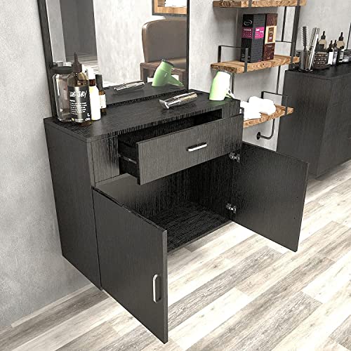 Artist hand Wall Mount Salon Station Styling Station Barber Beauty Spa Salon Equipment(Black) | Space Saving Wall Mounted Styling Station Designed For Hair Styling, Barber Shop, Beauty Salon & Spas - color: Deep Wood-grain