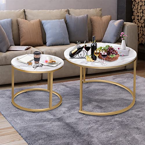 Nesting Coffee Table Faux White Marble for Small Place 2 Sets Modern Furniture Living Room Sets End Side Table Night Stand for Bed Room Dining Room - color: White Marble