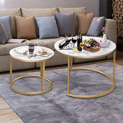 Nesting Coffee Table Faux White Marble for Small Place 2 Sets Modern Furniture Living Room Sets End Side Table Night Stand for Bed Room Dining Room - color: White Marble