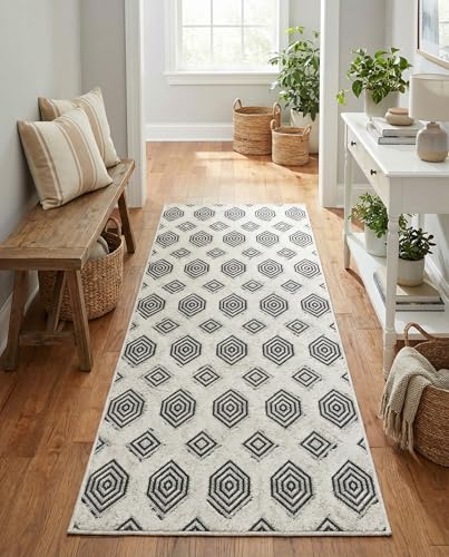 Rugs.com - Sabrina Soto Casa Rug – 8 Ft Runner Black Textured Cotton Runner Modern Geometric Design for Hallways and Entryways - color: Black, size: 2'3" x 8' (Runner)