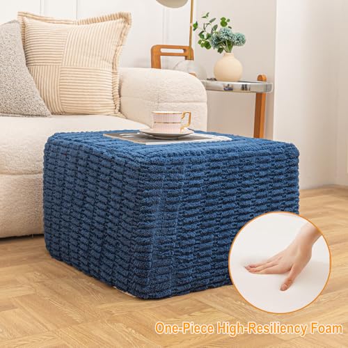 Square Ottoman Foot Rest, Navy Blue, 20x14 In,Modern Footstool,Coffee Table | Footstool Ottoman,Stuffed Pouf Ottoman,All-One Foam Filler, Footrest,Beanbag Chair,Floor Pouf for Living Room Wedding Bedroom - color: Navy Blue
