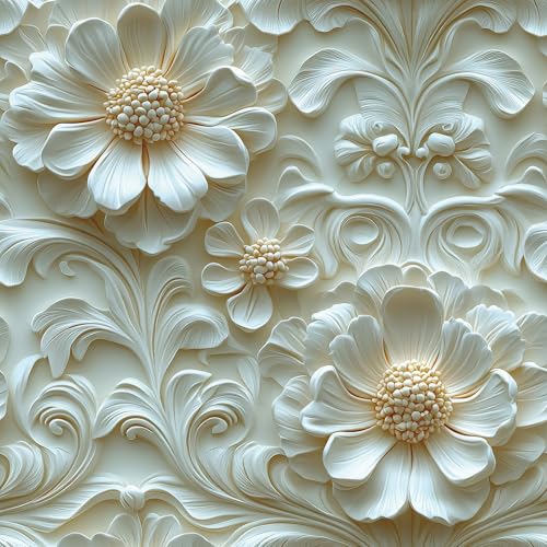 Livelynine Luxury Gold and White Floral 3D Wallpaper Peel and Stick Accent Wall Cover Self Adhesive Ceiling Wallpaper Beige Cream 3D Floral Contact Paper Decorative Wall Panels for Bathroom 17.5x78.8 - size: 17.5" x 78.8"