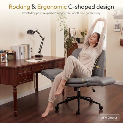 Dowinx Criss Cross Chair with Five-Level Adjustable Arms and Wheels - Comfortable Ergonomic PU Leather Swivel Vanity Chair - Computer Makeup Gaming Chair for Home Office, Bedroom, Vanity Room (Grey) - color: Steel Grey