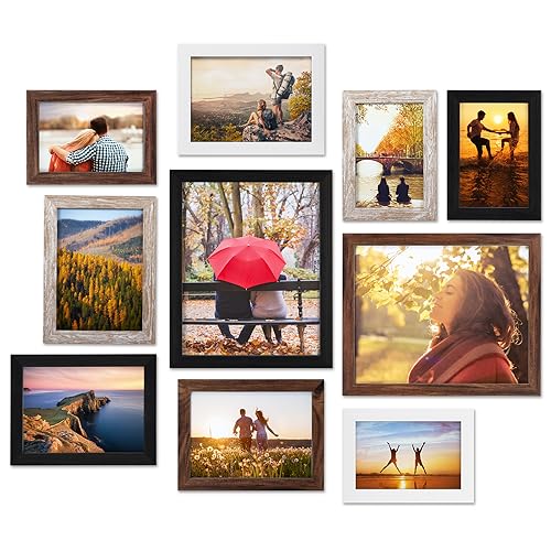 Giftgarden 4 Colors Picture Frames for Multiple Sizes Photos, Four 4x6, Four 5x7, Two 8x10, Assorted Gallery Frame Collage for Wall or Tabletop, Set of 10 - color: Mutil Colors Without Mat