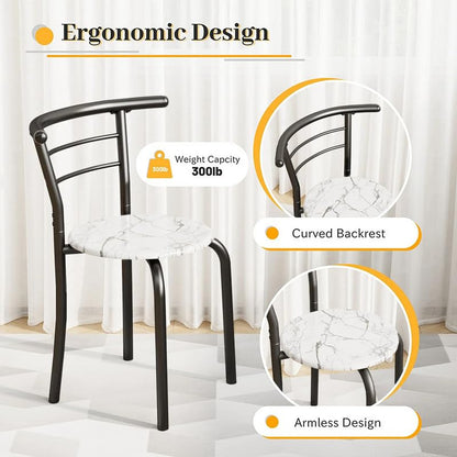 Shahoo 3-Piece Dining Table Set for 2, Kitchen Breakfast Nook Set | 2 Chairs & Round Tabletop, Space Saving Wooden Furniture Metal Frame and Built-in Wine Rack, Marble White & Black - color: Marble White & Black
