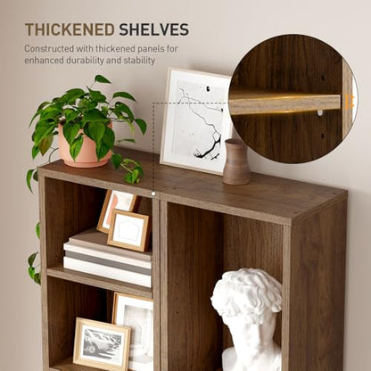 7-Tier Tall Narrow Bookshelf with Door, 70.9 Inches CD DVD Slim Media Tower Rack with Storage Cabinet, Adjustable Shelves, Skinny Bookshelf Display Bookcase for Home Office, Walnut - color: Walnut
