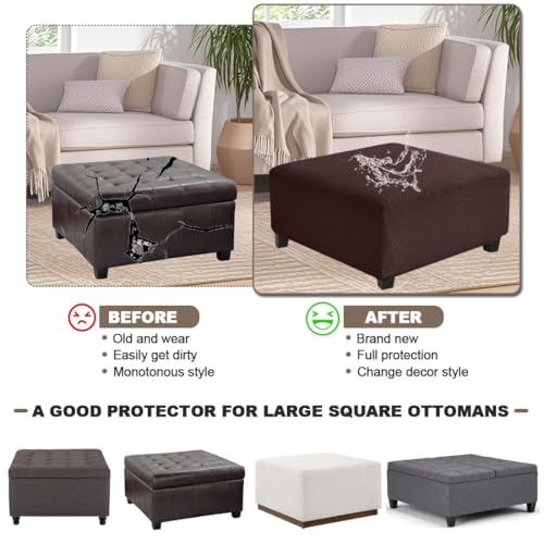 Levoberg Waterproof Square Ottoman Cover Large Square Folding Storage Ottoman Bench Slipcovers Footrest Stool Covers Oversized Ottoman Coffee Table Covers Cube with Elastic Bottom S Coffee - color: Coffee, size: Square-S