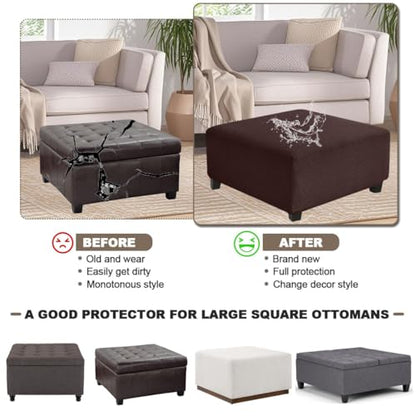 Levoberg Waterproof Square Ottoman Cover Large Square Folding Storage Ottoman Bench Slipcovers Footrest Stool Covers Oversized Ottoman Coffee Table Covers Cube with Elastic Bottom S Coffee - color: Coffee, size: Square-S
