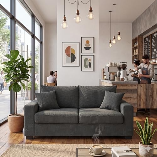 Two-Seater Sofa with Textured Fabric and High Backrest, Dark Grey - Compact Loveseat with Sturdy Plastic Legs for Living Room, Apartment, or Office - color: Dark Grey