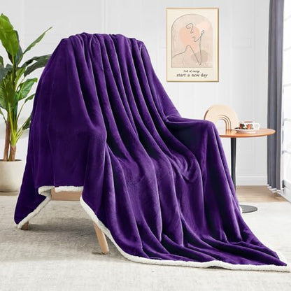 BEAUTEX Sherpa Fleece Twin Blankets Soft Fluffy Flannel Plush Cozy | Fuzzy Purple Cuddle Blanket for Couch, Bed, Sofa, Adults (60" x 80", Purple) - color: Purple, size: Twin-60"x80"