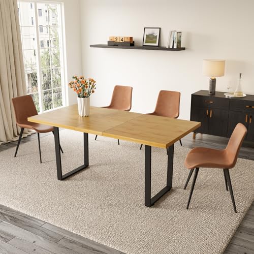 Mid-Century Extendable Dining Table Set, 51"-67", 6 Upholstered Chairs - color: Table With 4 Brown Chairs, size: 51"-67"