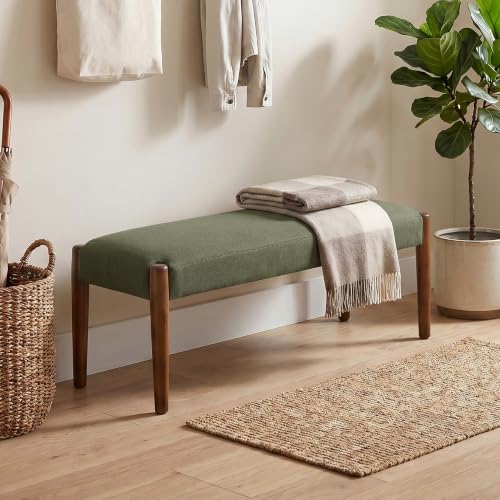 Usaint 42" End of Bed Bench with Wood Legs, Dark Green with Walnut Leg | Modern Upholstered Bedroom Bench with Rubberwood Legs, Entryway Bench with Cushion, Dining Bench for Living Room, Bedroom - color: Dark Green With Walnut Leg