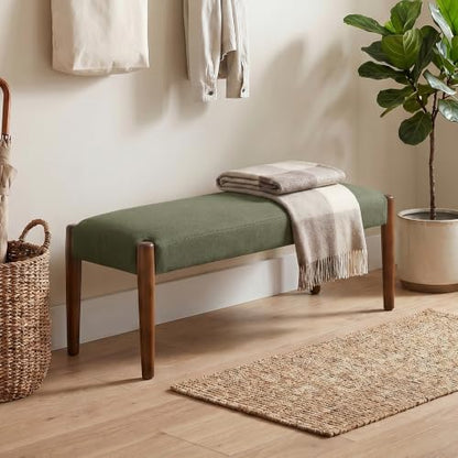 Usaint 42" End of Bed Bench with Wood Legs, Dark Green with Walnut Leg | Modern Upholstered Bedroom Bench with Rubberwood Legs, Entryway Bench with Cushion, Dining Bench for Living Room, Bedroom - color: Dark Green With Walnut Leg