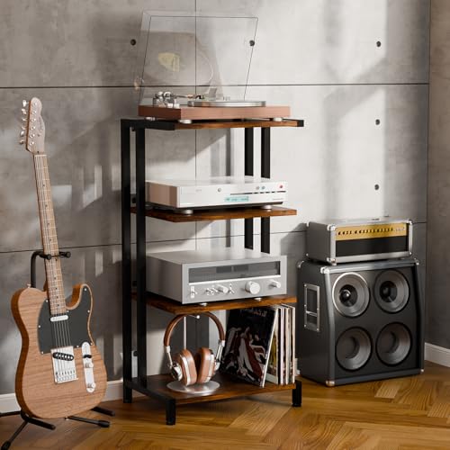 X-cosrack 16.5" Small 4-Tier AV Media Stand,Narrow Version Wooden Corner Shelves Stereo Cabinet Audio Rack Stand Tower Perfect for Small DVD Players Game Console TV Box Cable Box WiFi Router - style: Without Outlet