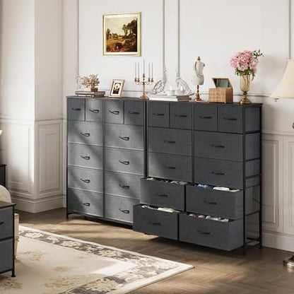 WLIVE 12 Drawer Tall Fabric Dresser Bedroom Storage Chest, Dark Grey | 12-drawer tall fabric dresser with wood top and steel frame, P2 grade board, ideal for bedroom closet living room storage - color: Dark Grey