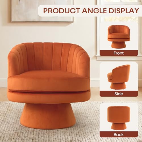 Swivel Accent Chair with Armrest, Modern 360 Degree Swivel Barrel Chair with Curve Back and Soft Cushion, Comfy Velvet Round Armchair Single Sofa for Living Room, Bedroom, Orange - color: Orange