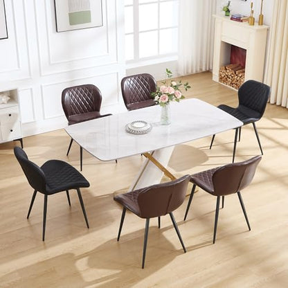 Dining Chairs Set of 3, Comfy Modern Dining Chairs with Thick Cushions, Upholstered Fabric Kitchen Side Chairs with Adjustable Metal Legs for Dining Room (Brown) - color: Brown, size: Set of 3