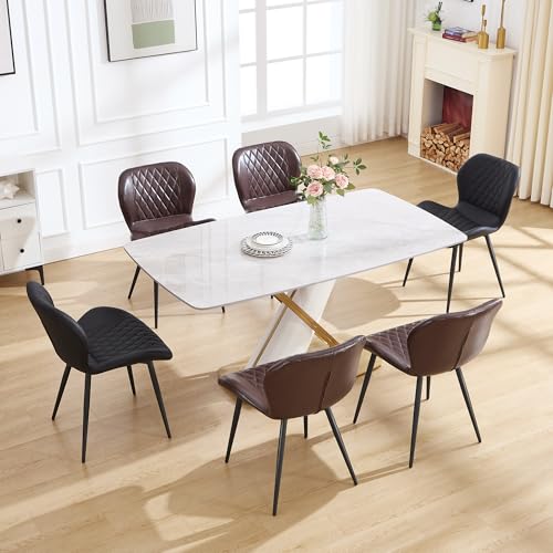 Dining Chair, Comfy Modern Dining Chairs with Thick Cushions, Upholstered Fabric Kitchen Side Chairs with Adjustable Metal Legs for Dining Room (Brown) - color: Brown, size: Set of 1