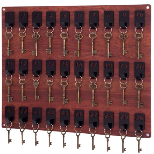Beeveer Acrylic Key Holder Board with 30 Hooks, Wall Mount Organizer,Walnut | Ideal for Offices, Schools, Hotels and Dealerships, Durable Acrylic Construction, Numbered Key Slots, Easy Wall Mount Design - color: Walnut, size: 30 Hooks, style: Hook Only