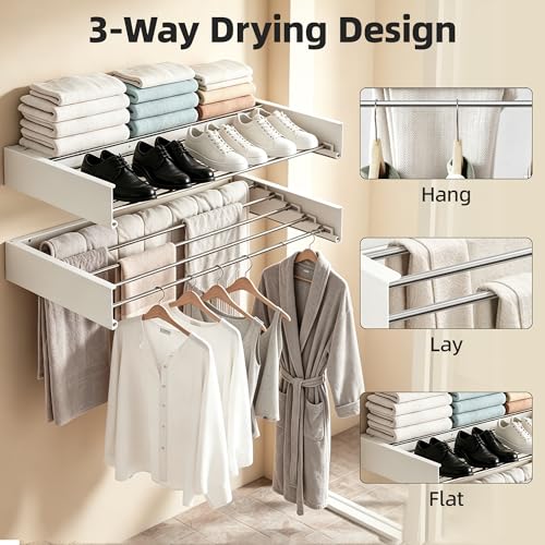 Wall Mounted Drying Rack 32", Rust-Resistant, for Laundry & RV | Folds to 1.2" Ultra-Thin, Space Aluminum, for RV & Apartment, Collapsible Clothes Drying Rack - size: 32 Inches
