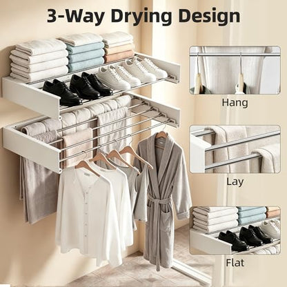 Wall Mounted Drying Rack 40", Rust-Resistant, for Laundry & RV | Folds to 1.2" Ultra-Thin, Space Aluminum, for RV & Apartment, Collapsible Clothes Drying Rack - size: 40 Inches