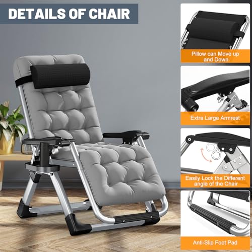 Comfy Folding Chair, Folding Lounge Chair with Cushion, Reclining Chair - color: Sand Gray