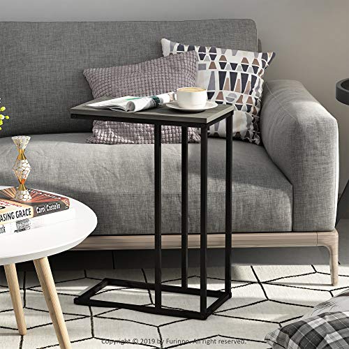 Furinno Camnus Modern Living C Shaped Sofa Side Table, 9.8 in x 17.9 in x 25 in, French Oak Grey - color: French Oak Grey, size: C-shape Metal Frame