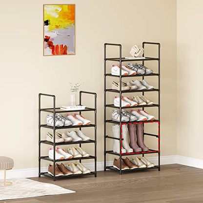 5 Tier Stackable Small Shoe Rack,Narrow Sturdy Shoe Shelf Organizer, Non-Woven Fabric Metal Free Standing Shoe Racks for Entryway, Hallway and Closet (Black) - size: 5-Black
