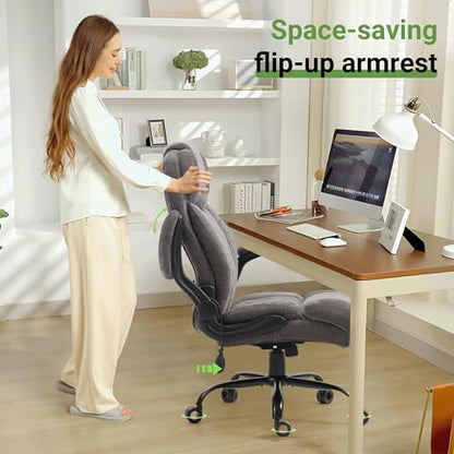 Office Chair, Big and Tall Executive Chair with Air-Lumbar Support, Breathable Desk Computer Chair with Adjustable Flip-up Armrests, Wide Cushion Seat Swivel Home Office Chair - color: Grey