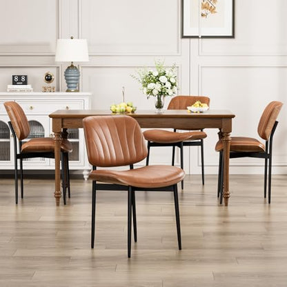 YaFiti Mid Century Dining Chairs Set of 2 with Walnut Bentwood, Light Tan | Ergonomic Walnut Backrest, Upholstered Waterproof PU Leather Seat, Stable Metal Legs, Adjustable Footpads, Apartment Friendly - color: Light Tan Scallop
