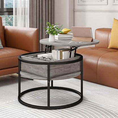 Round Coffee Table with Storage,Lift Top Coffee Table for Living Room Reception Room,2 Tier Small Round Table Dining Center,Grey - color: Grey