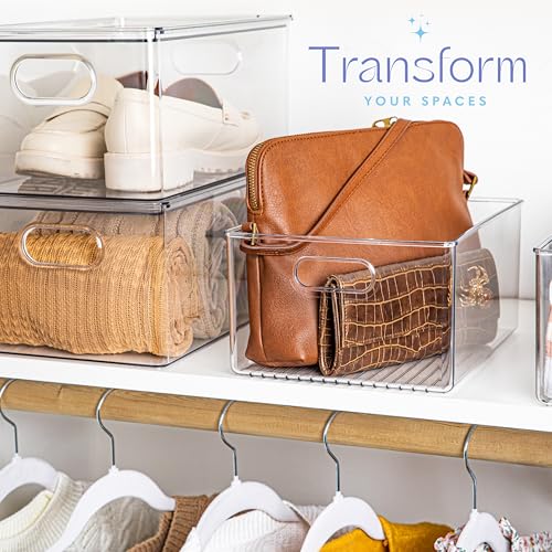 Plastic Food Storage 4 Pack Clear Container Bin with Handles for Organizing Kitchen, Pantry, Refrigerator, Freezer, Pantry, Cabinet, Closet, Bathroom 10”x8”x5” - size: 10x8x5