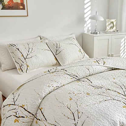Quilt Set Twin Size Cream White with Black Branch Bedding Set 88x88 Soft Microfiber Lightweight Coverlet Bedspread Summer 2 Pc Bed Cover for (1 Quilt+ 1 Shams) - color: Cream, size: Twin(68x86)