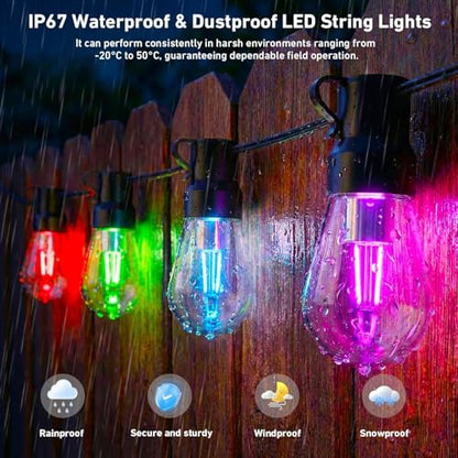 Outdoor String Lights,400FT Smart RGB+IC Patio Lights with Shatterproof LED Bulbs ,Outside Light Dimmable Patio for Decor DIY IP67 Waterproof ,Courtyard, garden,Holiday,LED lights more Scene Modes - size: 400FT