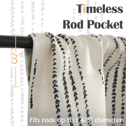 jinchan Boho Blackout Kitchen Tier Curtains, 36 Inch, Black on Beige | Black geometric print on warm beige, soft blackout backing, 2 panels, rod pocket, for kitchens, bedrooms, RVs and campers - color: Blackout Backing | Black on Beige, size: 25"W x 36"L