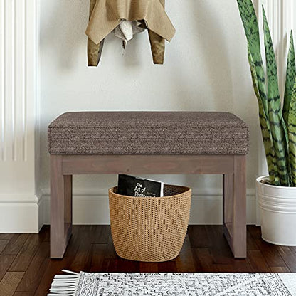 SIMPLIHOME Milltown 27" Wide Tweed Rectangle Ottoman in Mink Brown | Contemporary upholstered ottoman with a cushioned seat, perfect for bedroom seating; footstool, footrest or bench. - color: Mink Brown, style: Small Ottoman Bench