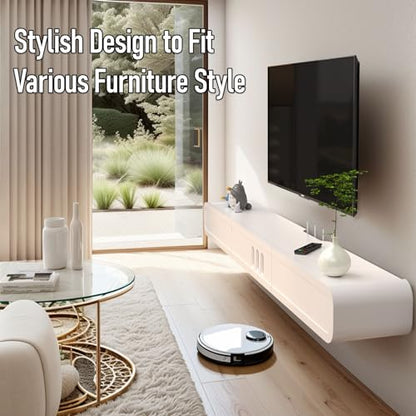 Floating TV Stand in Solid Wood, 71'' High Gloss Wall Mounted TV Cabinet, Floating TV Shelves with Door & Drawers, Modern Entertainment Media Console Center Large Storage Under TV - size: 70.86''