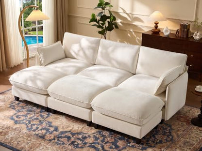 Ihanherry 105" Sleeper Sofa, Modular Sectional Cloud Couch with Oversized Large Cushions & 3 Movable Ottoman, Chenille Deep Seat Couch for Living Room, Beige - color: Beige Cream, size: 105“ 6 Seat Sleeper Sofa