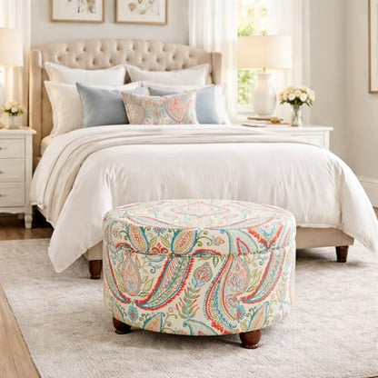 HomePop 24" Large Round Storage Ottoman - Bold Paisley - color: Bold Paisley