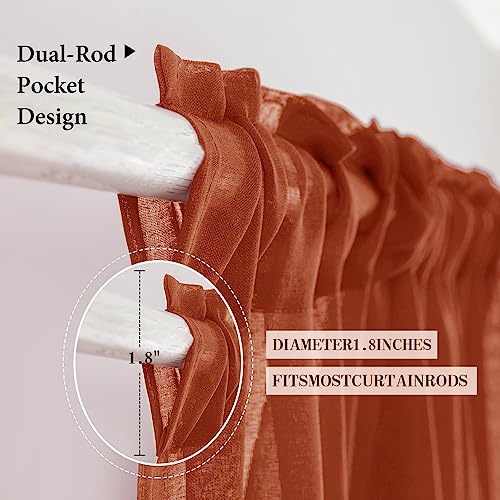 MIULEE Boho Fall Terracotta Linen Textured Sheer Curtains 42W×45L Kitchen | Semi Transparent, Farmhouse, Window Net Panels with Rod Pocket for Bedroom Living Room - color: Terracotta, size: 42"W x 45"L (Pack of 2)