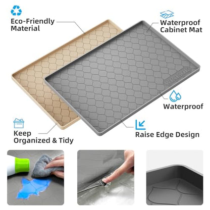 Winisok 방수 언더 싱크 매트 71.1cm x 48.3cm(28인치 x 19인치), 실리콘 매트, 베이지 | 돌출된 가장자리로 흘리거나 새는 것을 가두어 줍니다. 선반 라이너, 캐비닛 프로텍터, 주방, 욕실, 부츠, 애완동물, 가정 필수품용 - color: 베이지., size: 19"W x 28"L