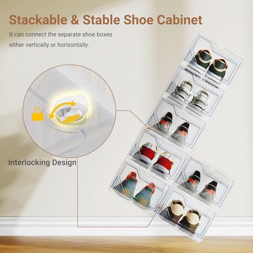 BROVIEW XX-Large Shoe Sneaker Storage Boxes for Size 14, 1 Pack Shoe Boxes | Stackable & Thicken Clear Plastic Shoe Organizers for Entryway Closet, Shoe Container Display Case w/ Magnetic Door - size: 1 pack