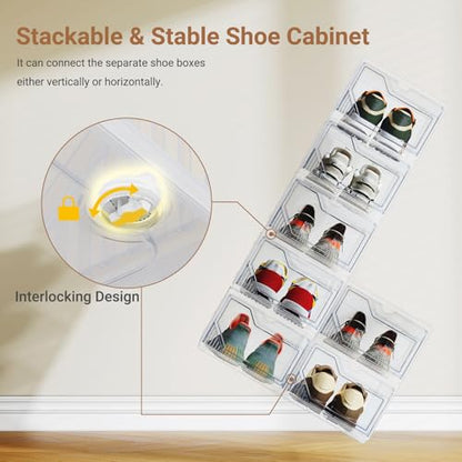 BROVIEW XX-Large Shoe Sneaker Storage Boxes for Size 14, 1 Pack Shoe Boxes | Stackable & Thicken Clear Plastic Shoe Organizers for Entryway Closet, Shoe Container Display Case w/ Magnetic Door - size: 1 pack
