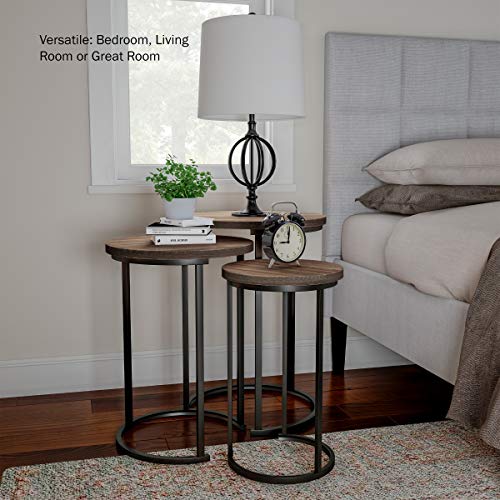 Lavish Home Round Nesting Tables Set of 3, Woodgrain-Look Top, Gray-Brown | 24.5”H / 22.25”H / 20”H Modern Side Tables, Space Saving Accent Table Set, for Living Room, Bedroom, Dorm or Home Office - color: Gray-brown