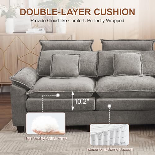 72'' Cloud Deep Seat Loveseat, Modular 2 Seater Sectional Couch with Detachable Headrest, Modern Love Seat Sofas for Living Room, Apartment, Light Grey - color: Light Grey, size: Loveseat