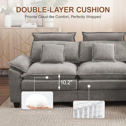72'' Cloud Deep Seat Loveseat, Modular 2 Seater Sectional Couch with Detachable Headrest, Modern Love Seat Sofas for Living Room, Apartment, Light Grey - color: Light Grey, size: Loveseat