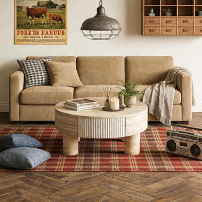 31.5" Round Coffee Table with Flip Top & Fluted Drawer for Living Room, Modern Circle MDF Wooden Center Table Tea Table for Apartment, Hidden Storage, Beige - color: 31.5" Round Coffee Table With Flip Top,beige
