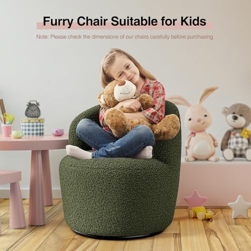FiveWillowise Swivel Accent Chair Set of 2, 360° Small Round Barrel Chairs, Modern Cozy Sherpa Padded Armchair for Living Room, Bedroom, Waiting Room, Office, Moss Green - color: Moss Green, size: 2 PC