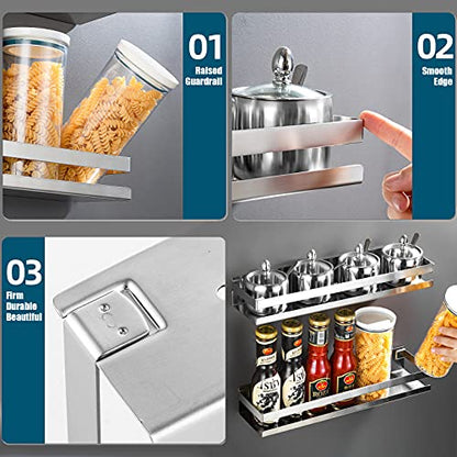 CONRUSER Wall Mounted Spice Rack, Stainless Steel Kitchen Organizer Shelves Hanging Storage Shelf Brushed Steel Seasoning Rack (20CM) - size: 20CM