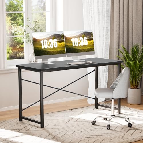 Sweetcrispy 40-Inch Small Computer Desk for Bedroom, Black | Gaming Writing Work and Study Desk for Home Office, Sturdy Metal Frame and Compact Modern Design with X-Shaped - color: Black, size: 40-Inch